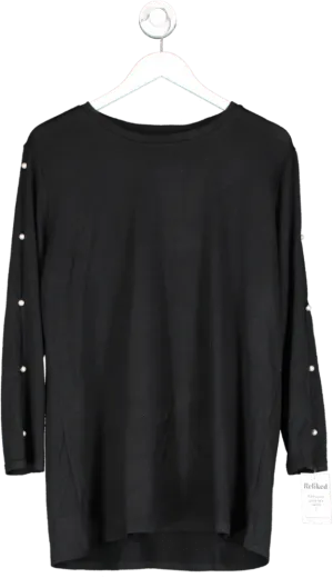 V by Very Curve Crew Neck Pearl embellished Sleeve Detail Top - Black UK 16