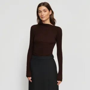 Vittoria Asymmetric-Neck Semi-Sheer Ruched Tee