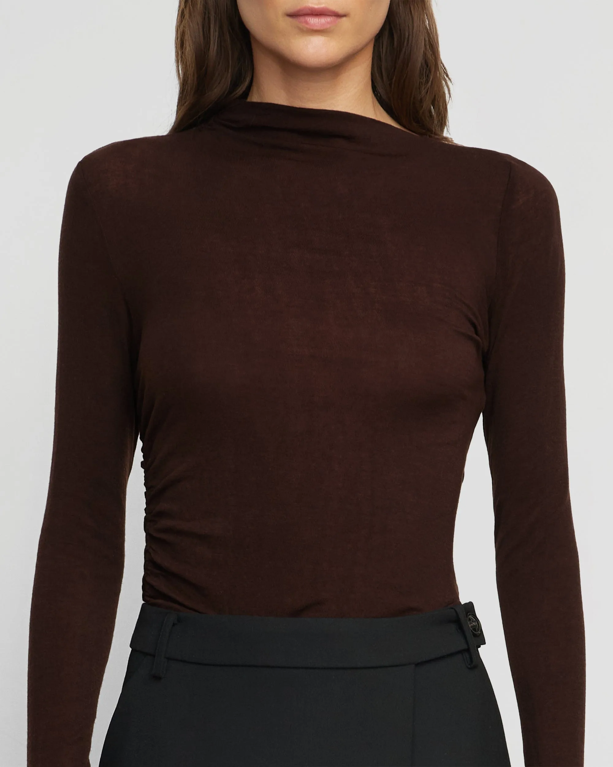 Vittoria Asymmetric-Neck Semi-Sheer Ruched Tee