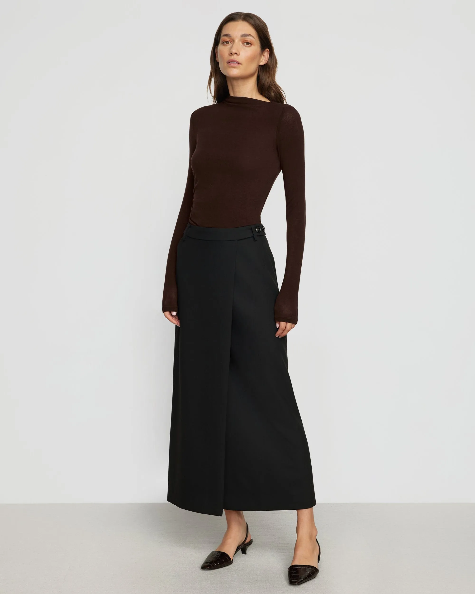 Vittoria Asymmetric-Neck Semi-Sheer Ruched Tee
