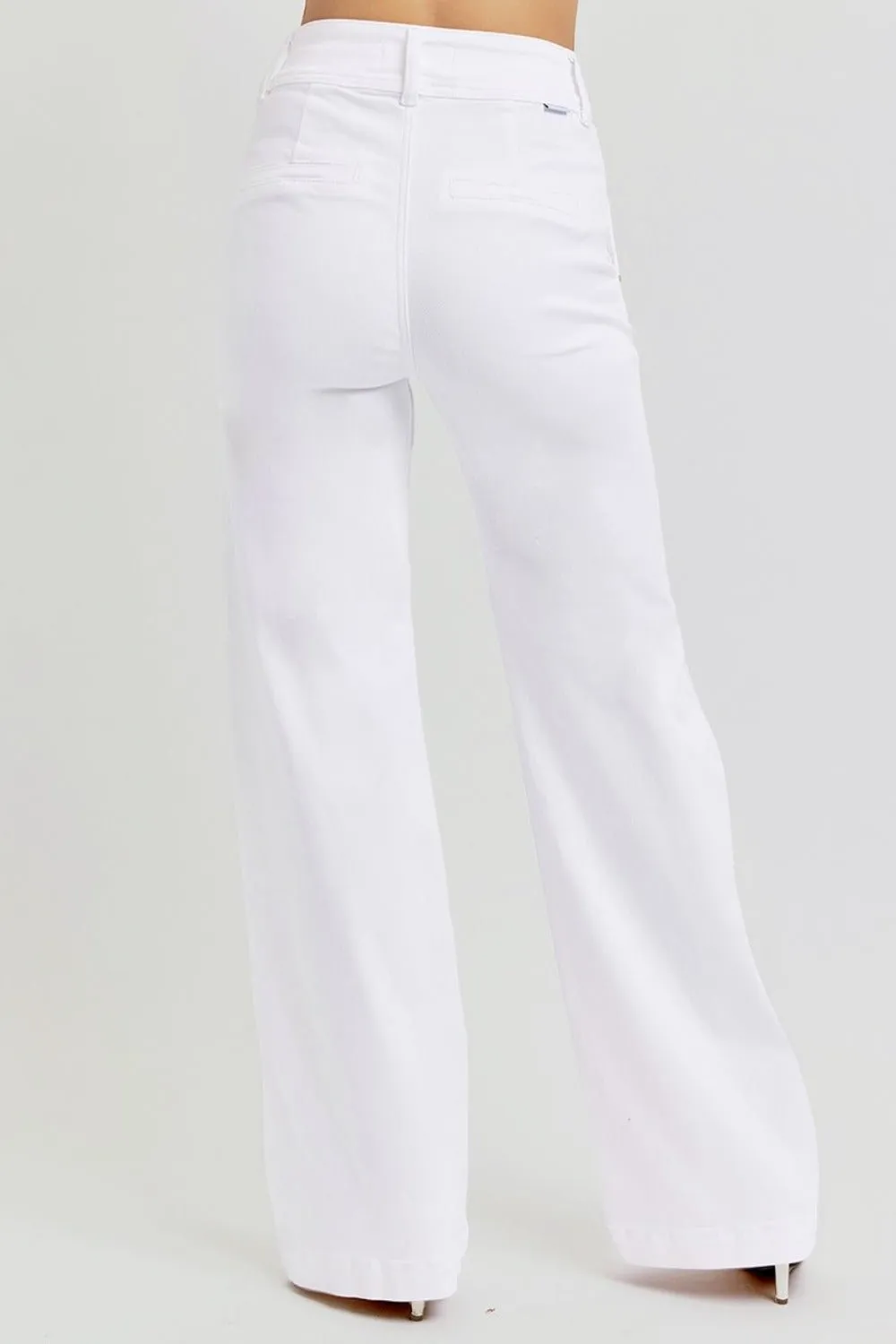 White Double Button Wide Leg Jeans