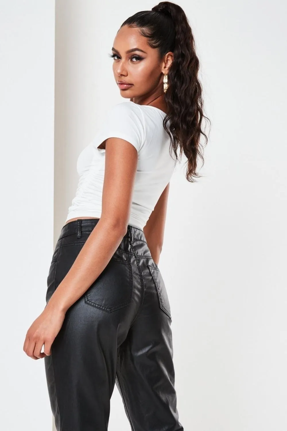 White Slinky Ruched Crop Top