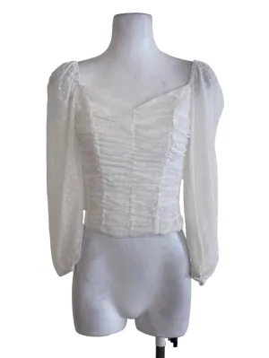 White Textured Long Sleeve Blouse
