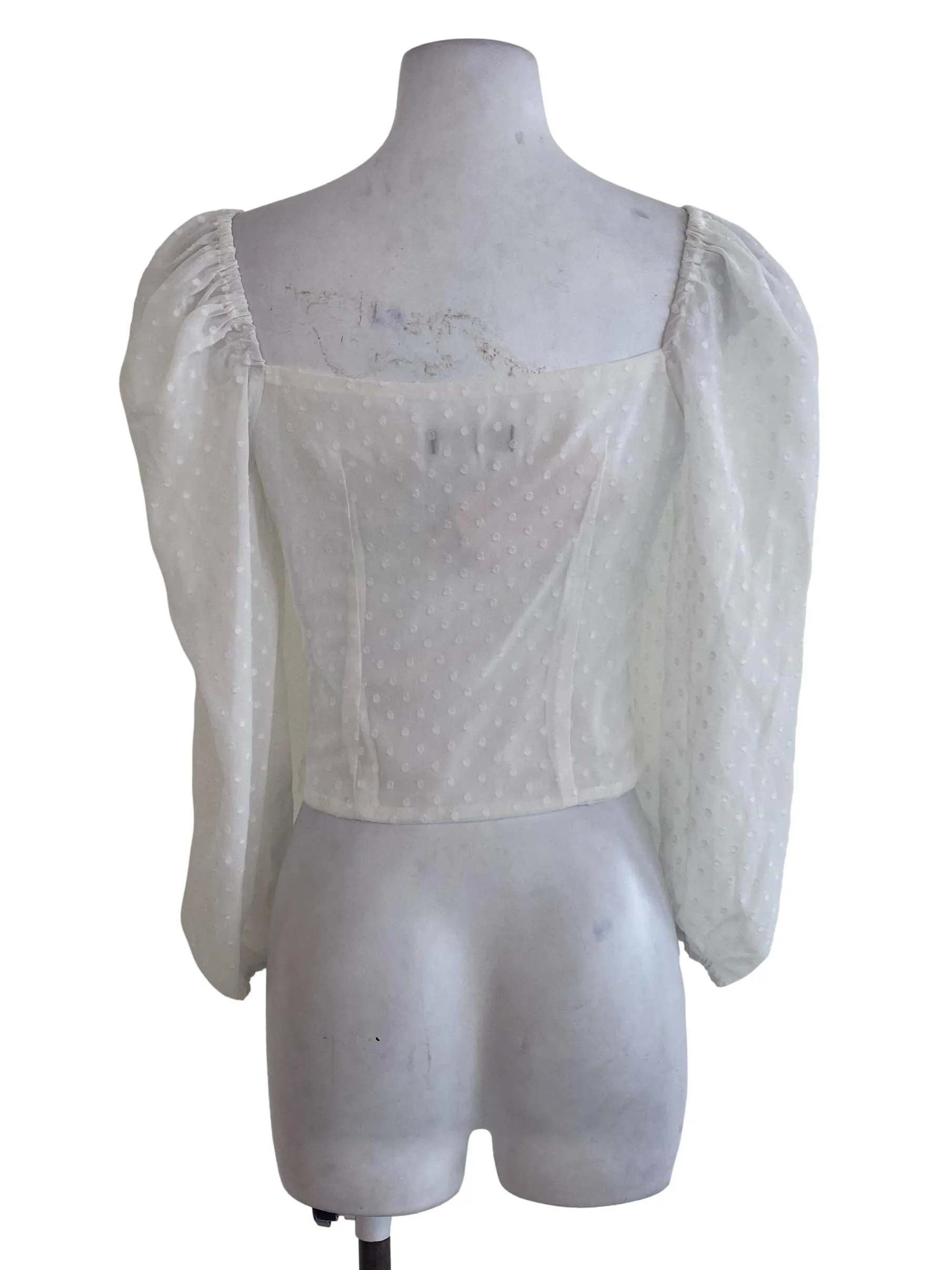 White Textured Long Sleeve Blouse