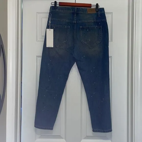 Wildfox Paint Splatter Distressed Baggy Crop Jeans in Da Vinci wash, NWT