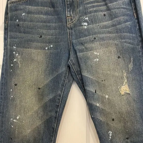 Wildfox Paint Splatter Distressed Baggy Crop Jeans in Da Vinci wash, NWT