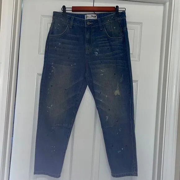 Wildfox Paint Splatter Distressed Baggy Crop Jeans in Da Vinci wash, NWT