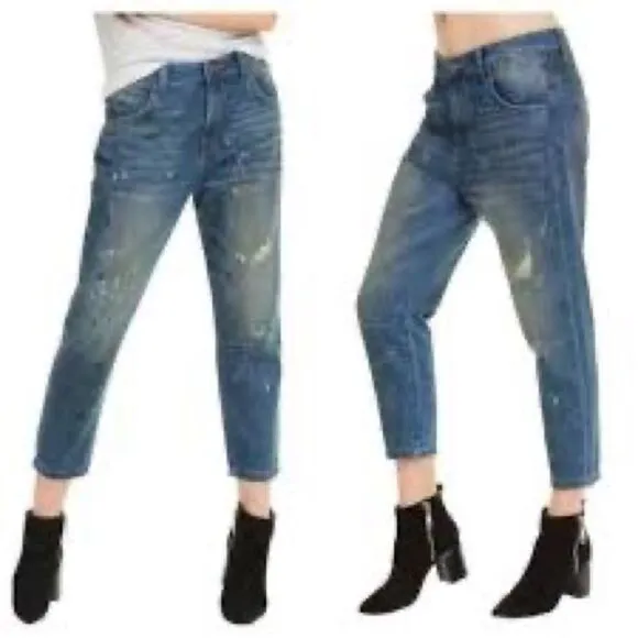 Wildfox Paint Splatter Distressed Baggy Crop Jeans in Da Vinci wash, NWT