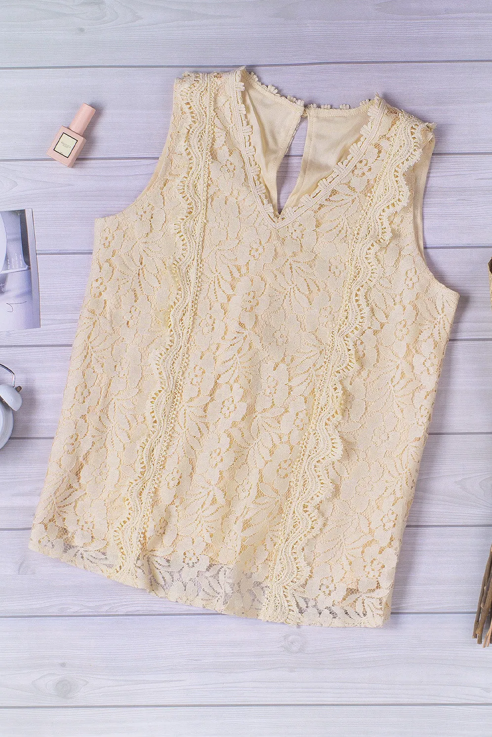 Wine Red Lace V Neck Tank Top