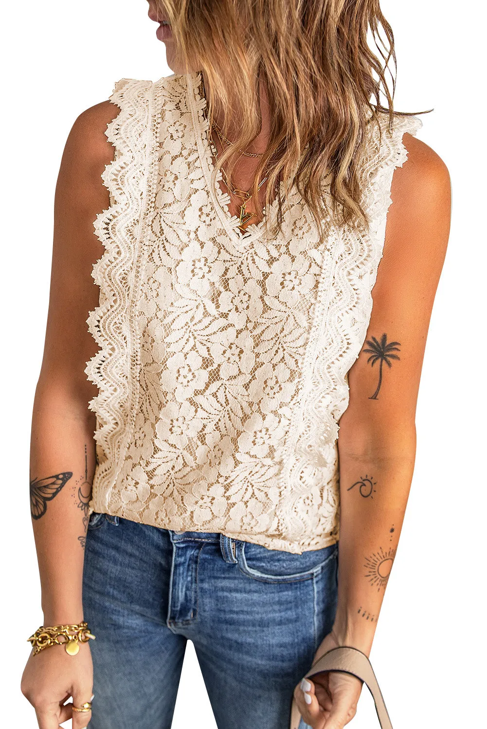 Wine Red Lace V Neck Tank Top