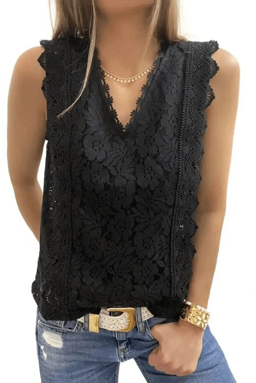 Wine Red Lace V Neck Tank Top