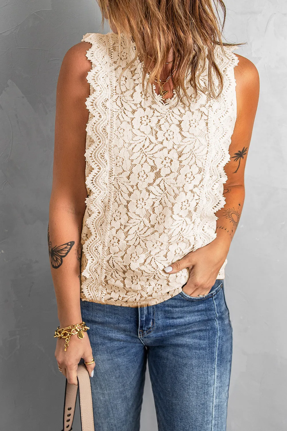 Wine Red Lace V Neck Tank Top