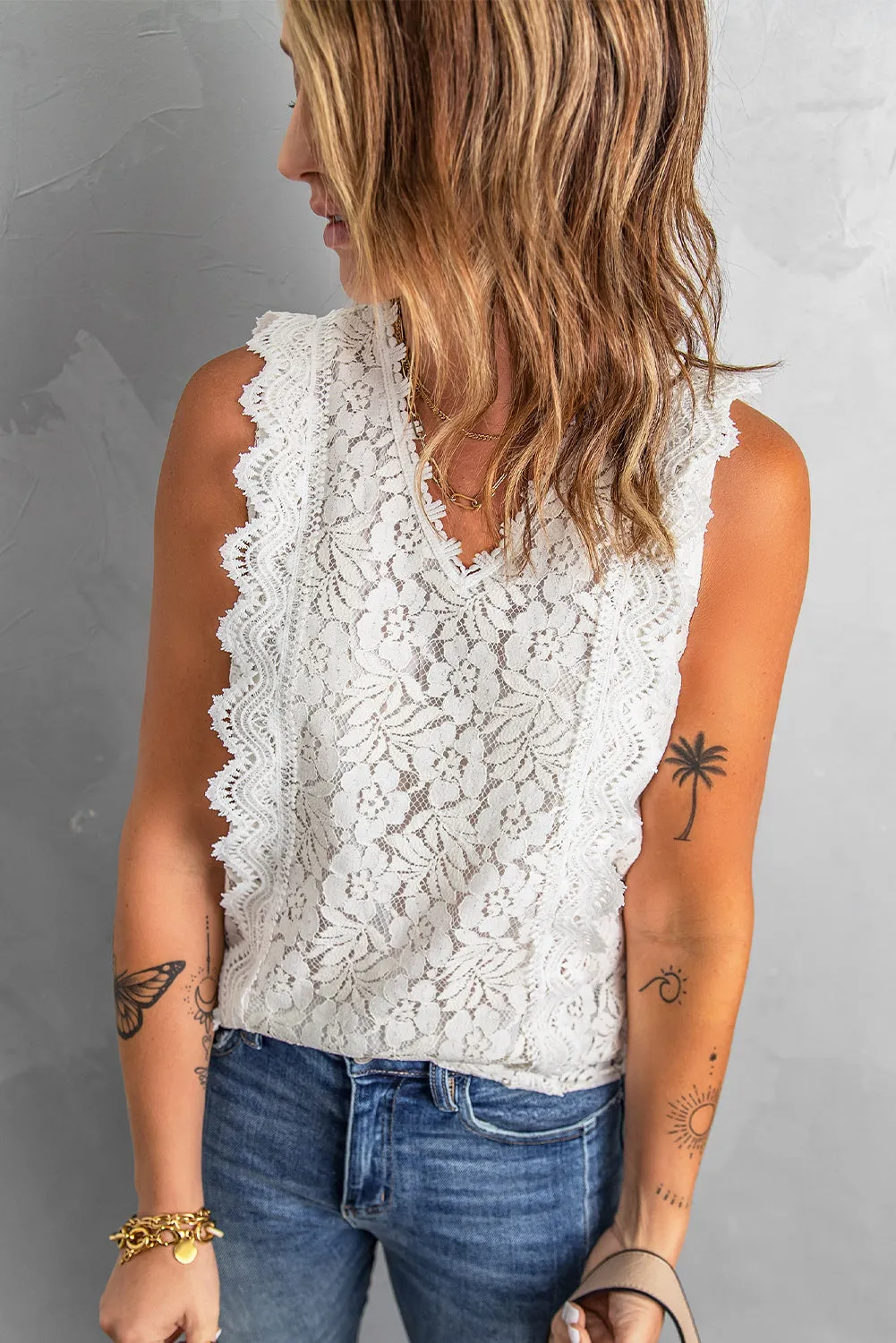 Wine Red Lace V Neck Tank Top