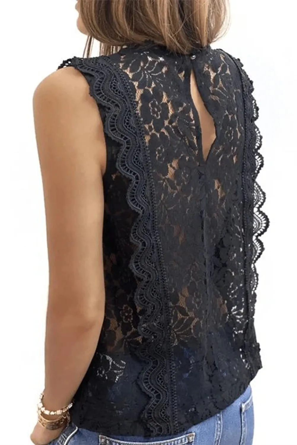 Wine Red Lace V Neck Tank Top