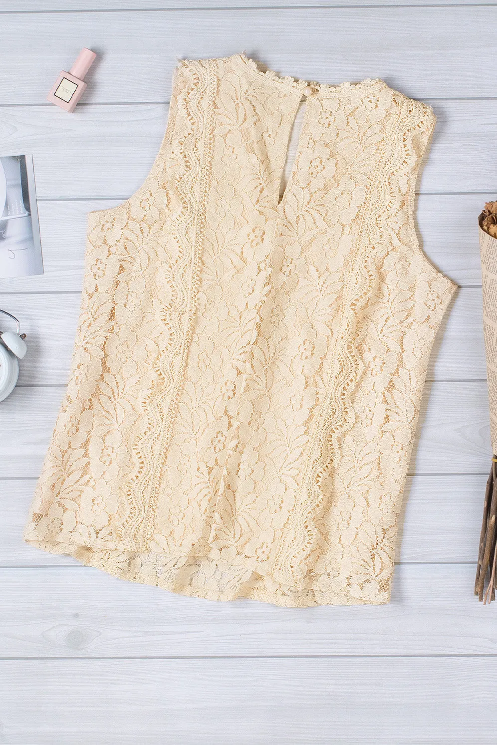 Wine Red Lace V Neck Tank Top