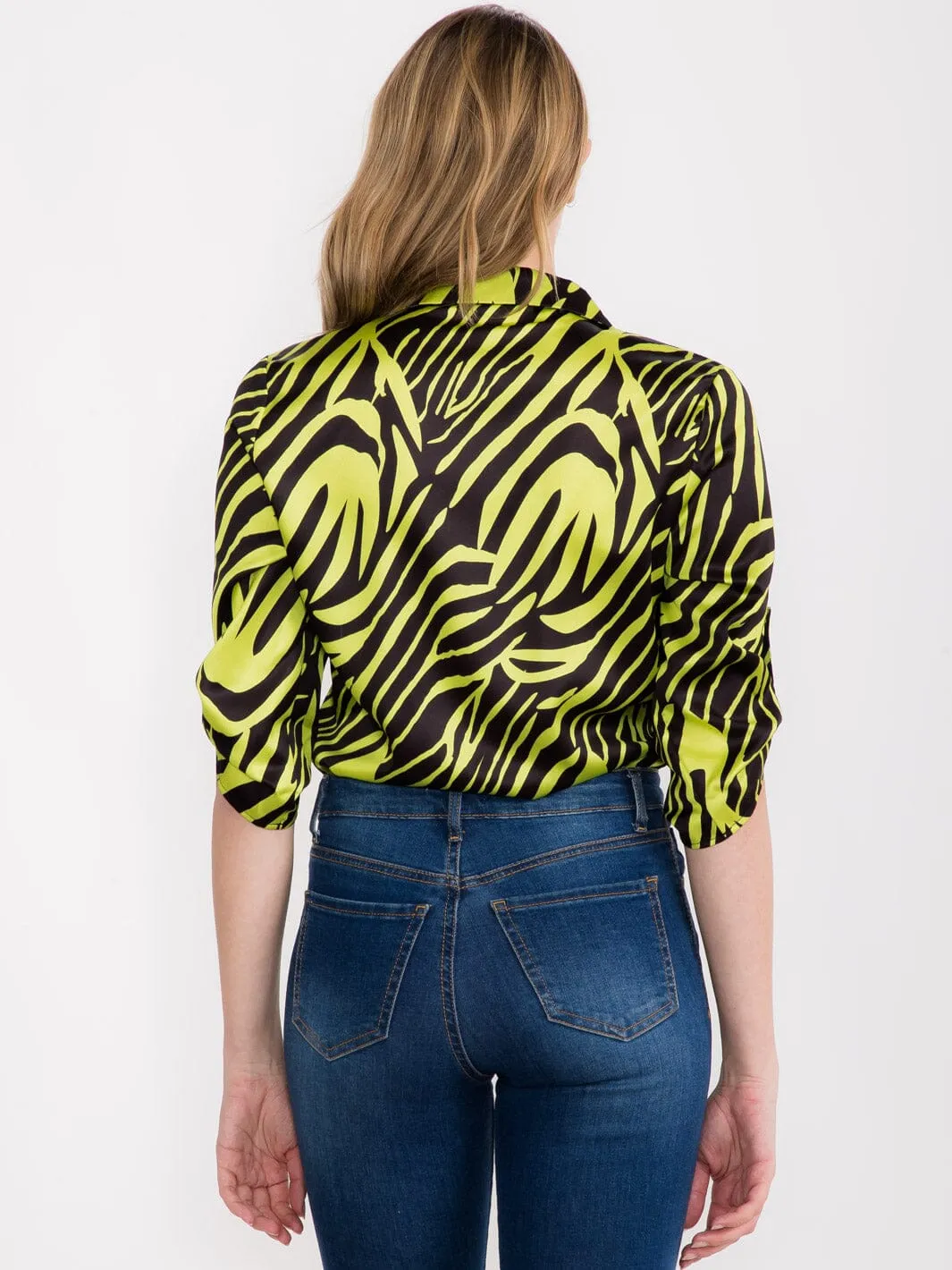 WOMEN'S 3/4 SLEEVE SURPLICE MULTI PRINT BODYSUIT