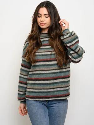 WOMEN'S BRUSHED STRIPES LONG SLEEVE TOP