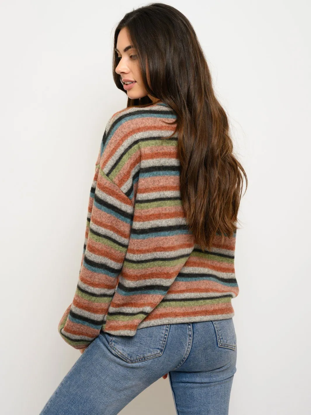 WOMEN'S BRUSHED STRIPES LONG SLEEVE TOP