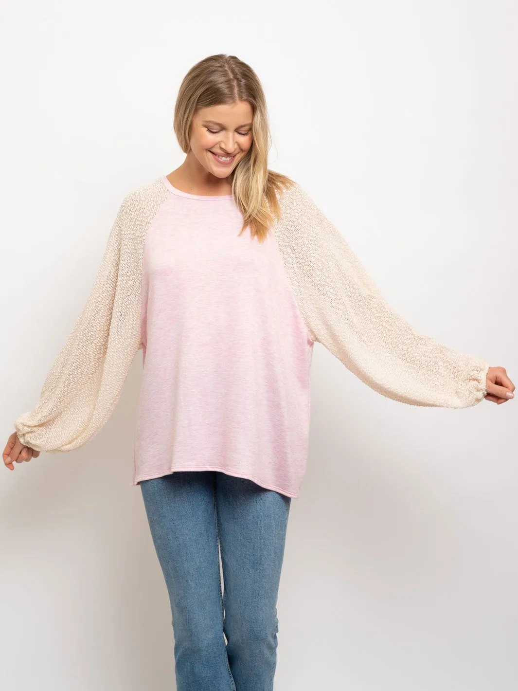WOMEN'S DOLMAN POPCORN RAGLAN SLEEVE TOP
