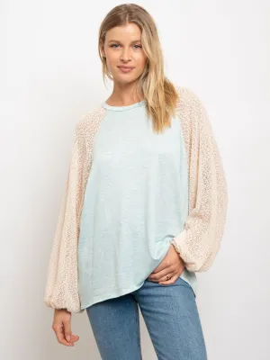 WOMEN'S DOLMAN POPCORN RAGLAN SLEEVE TOP