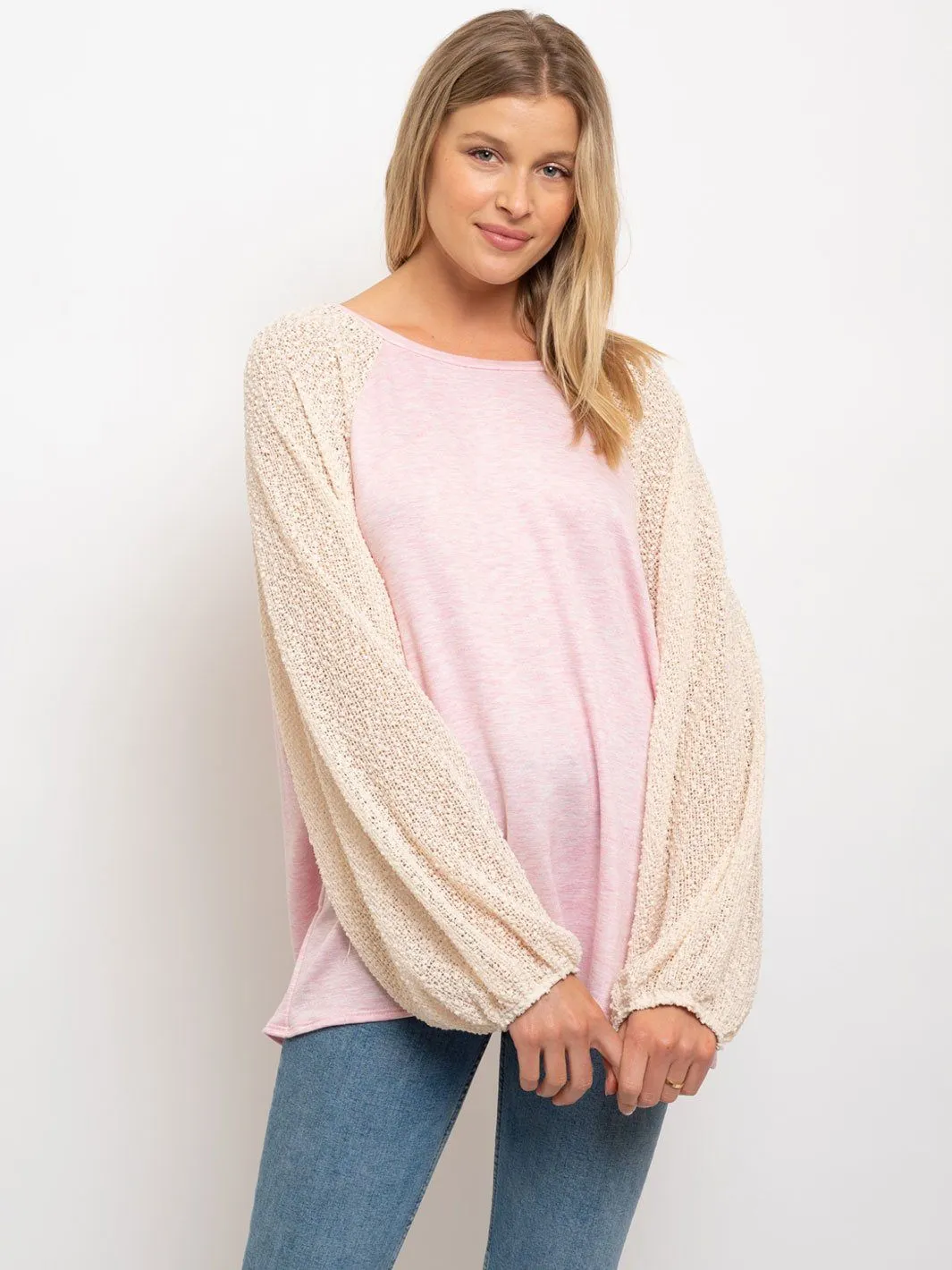 WOMEN'S DOLMAN POPCORN RAGLAN SLEEVE TOP