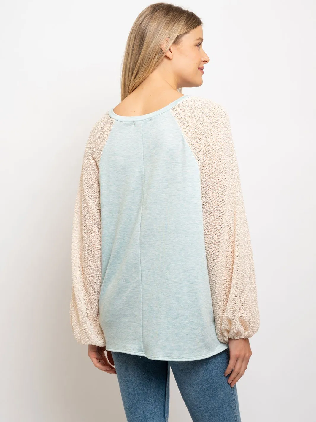 WOMEN'S DOLMAN POPCORN RAGLAN SLEEVE TOP