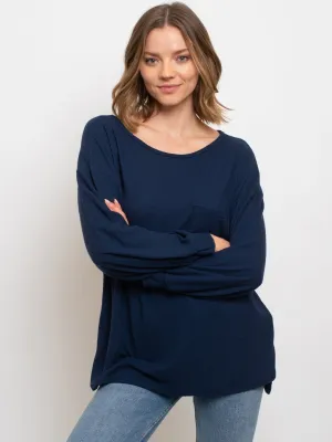 WOMEN'S FRONT POCKET LONG SLEEVE TOP