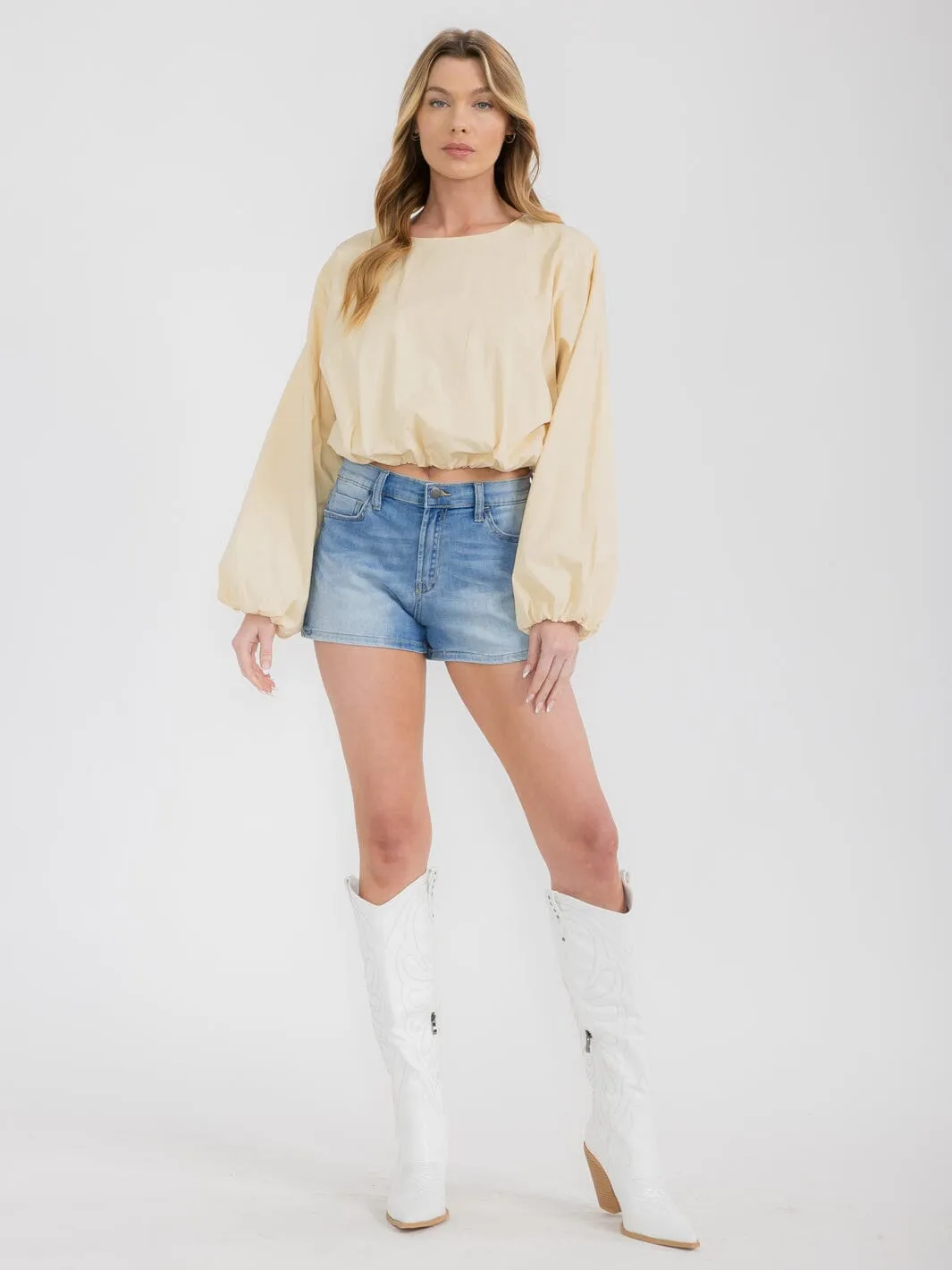 WOMEN'S LONG BALLON SLEEVE SOLID TOP