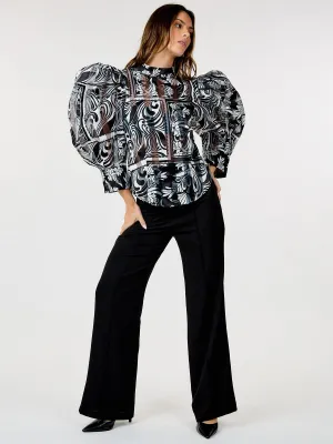 WOMEN'S LONG PUFF SLEEVE MULTI PRINT BLOUSE