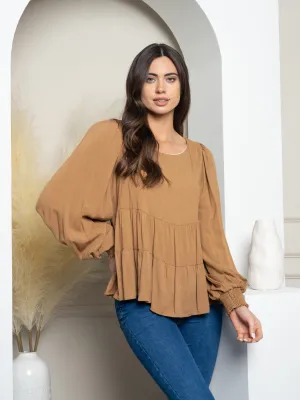 WOMEN'S LONG PUFF SLEEVE TIERED TOP