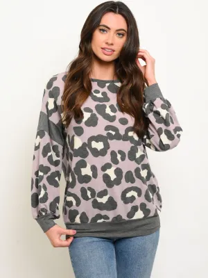 WOMEN'S LONG SLEEVE ANIMAL PRINT TOP