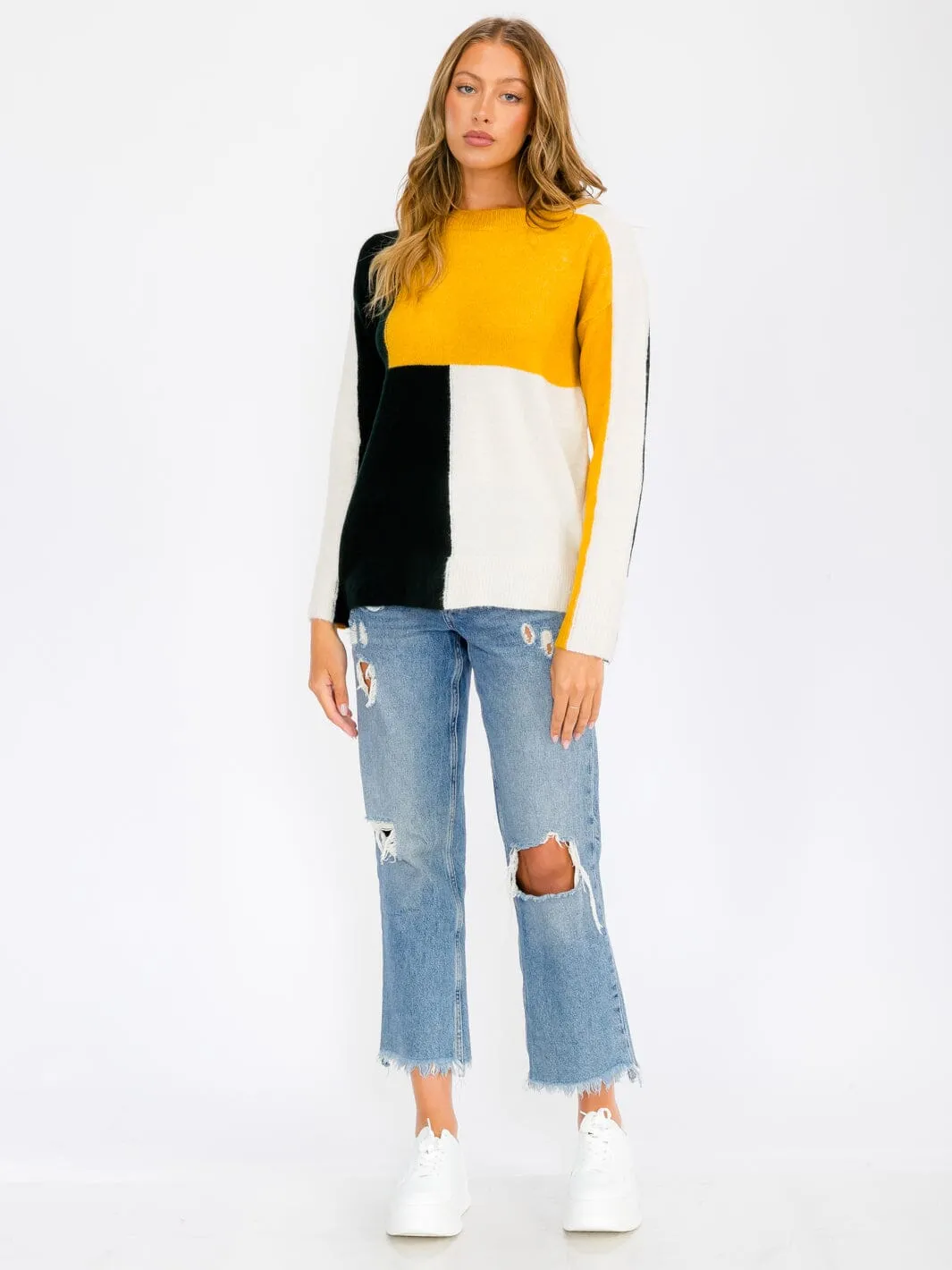 WOMEN'S LONG SLEEVE COLORBLOCK BLOUSE TOP