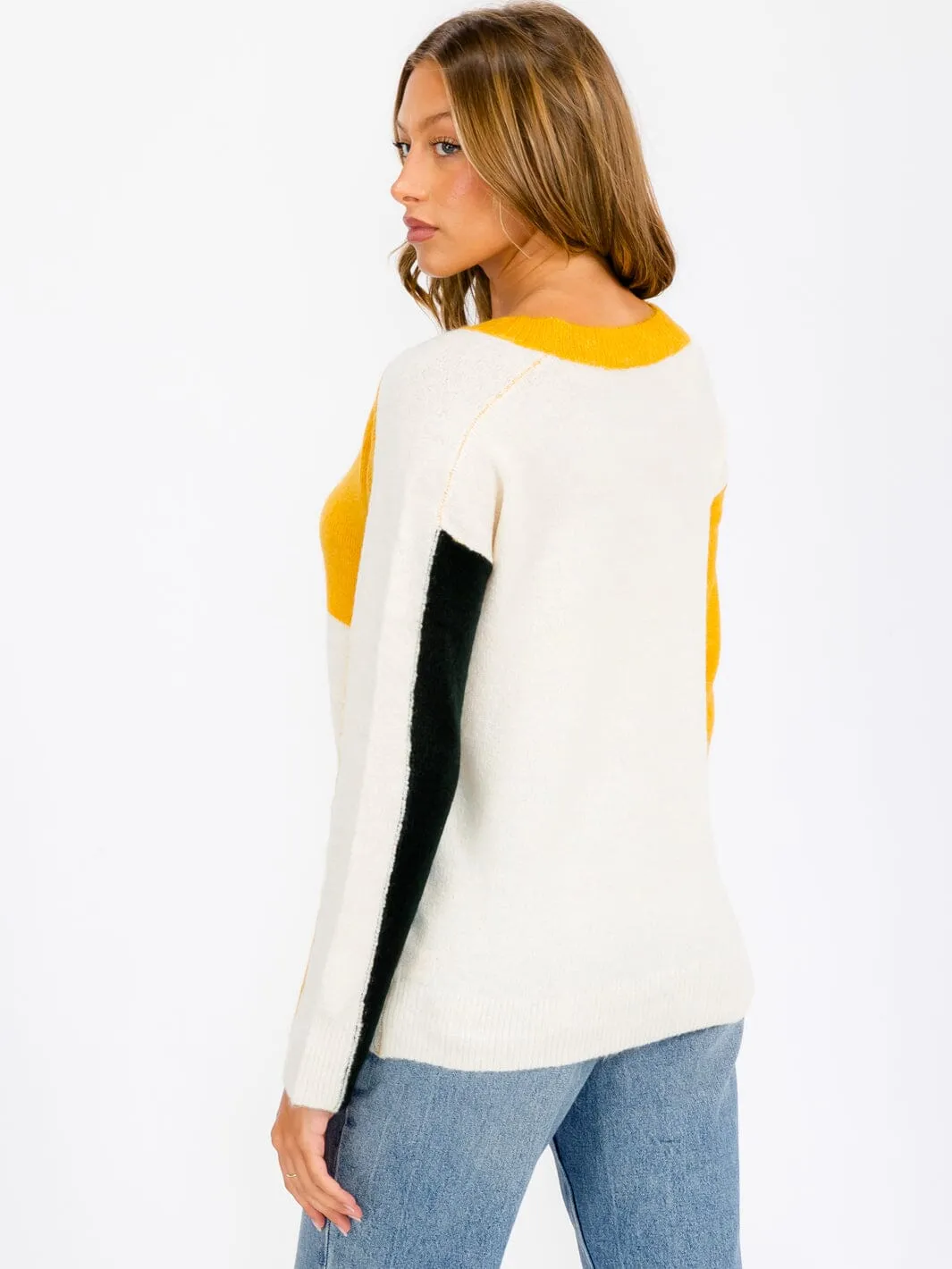 WOMEN'S LONG SLEEVE COLORBLOCK BLOUSE TOP