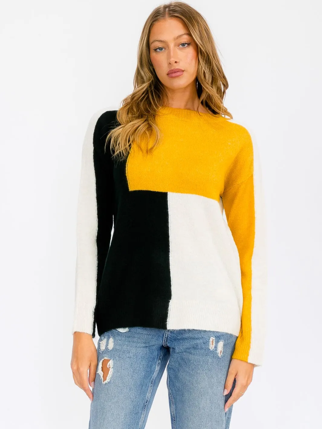 WOMEN'S LONG SLEEVE COLORBLOCK BLOUSE TOP