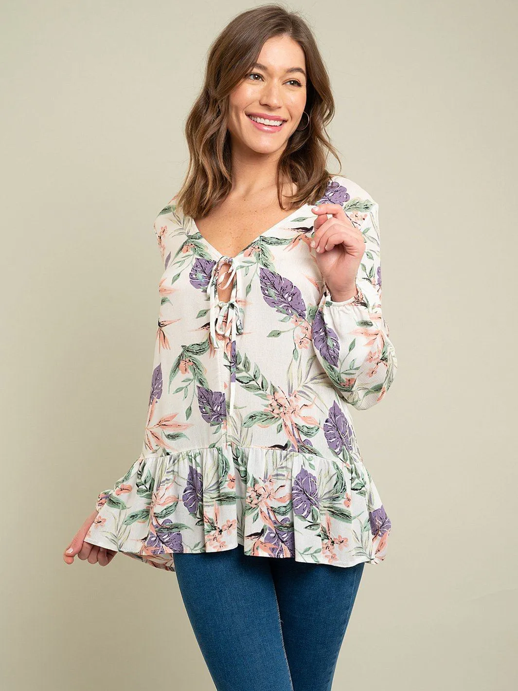 WOMEN'S LONG SLEEVE FLORAL TOP