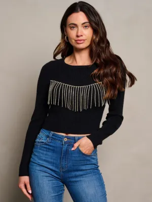 WOMEN'S LONG SLEEVE FRINGE DETAILED BLOUSE TOP