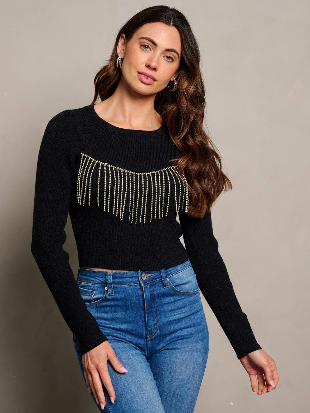 WOMEN'S LONG SLEEVE FRINGE DETAILED BLOUSE TOP