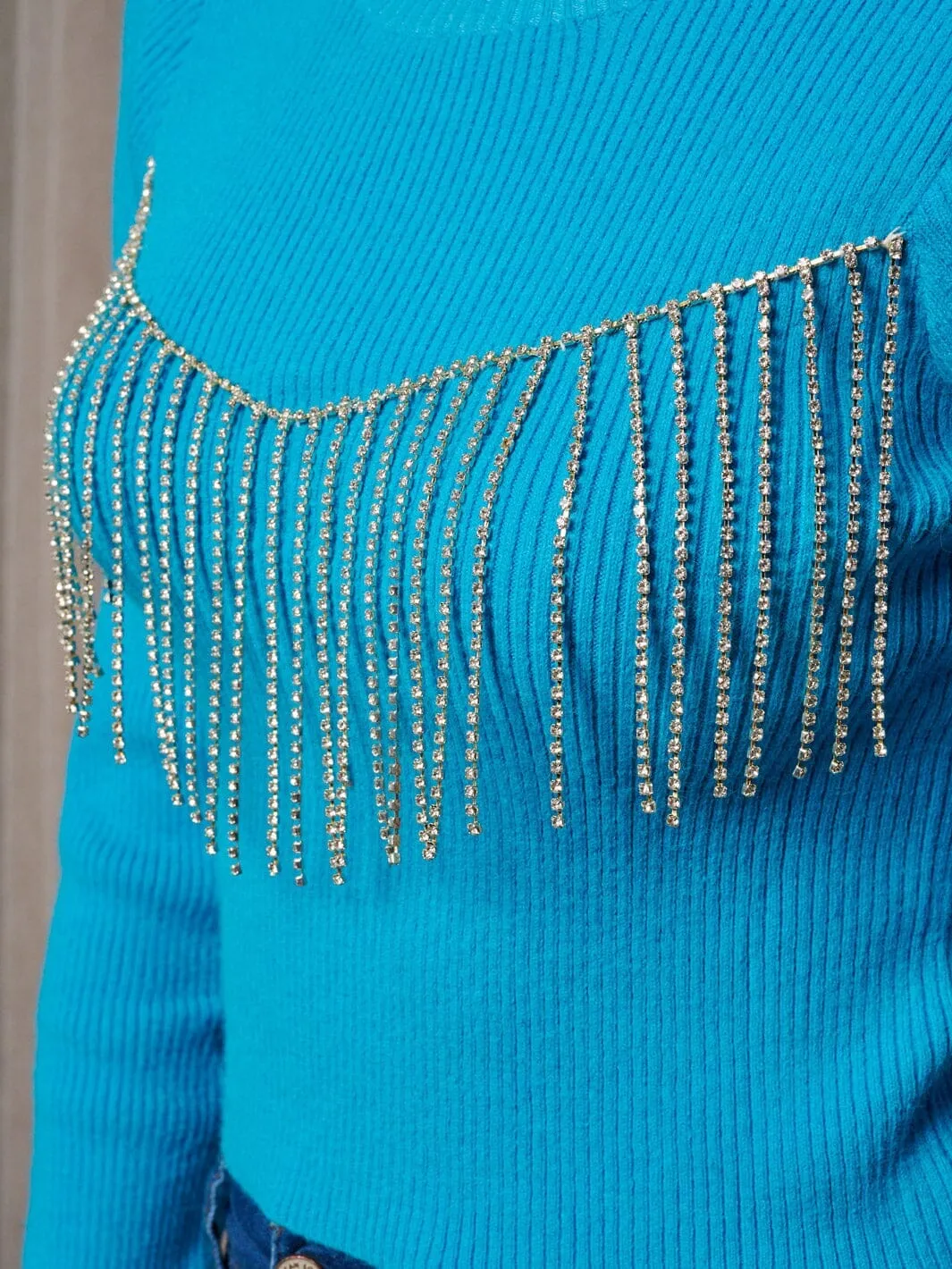 WOMEN'S LONG SLEEVE FRINGE DETAILED BLOUSE TOP
