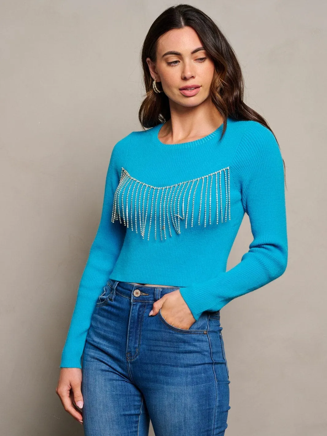 WOMEN'S LONG SLEEVE FRINGE DETAILED BLOUSE TOP