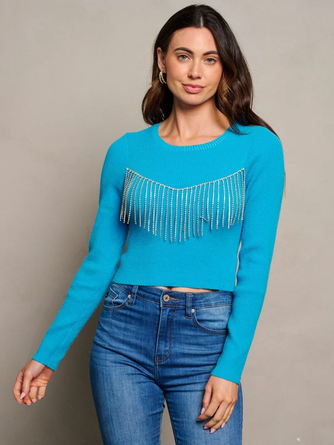 WOMEN'S LONG SLEEVE FRINGE DETAILED BLOUSE TOP