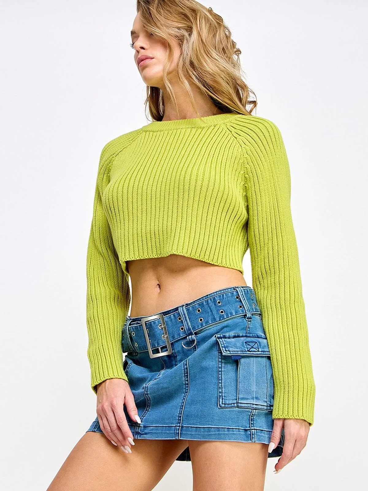 WOMEN'S LONG SLEEVE KNIT CROP TOP