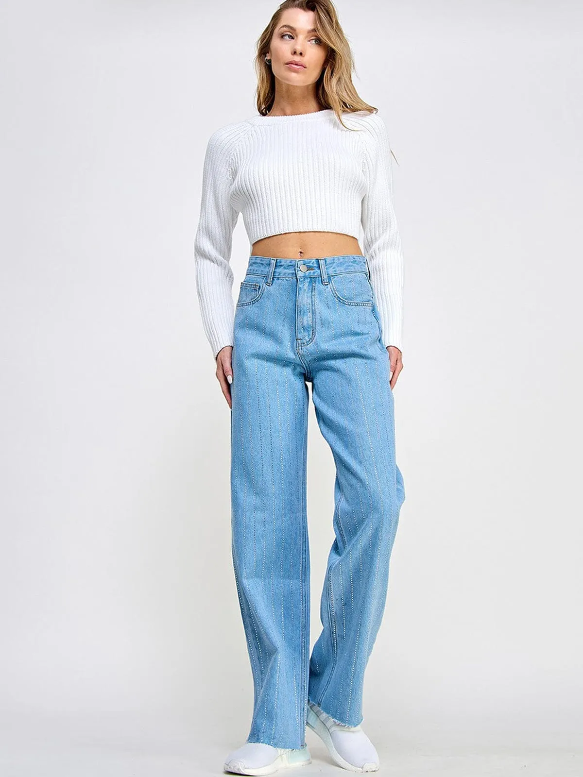 WOMEN'S LONG SLEEVE KNIT CROP TOP