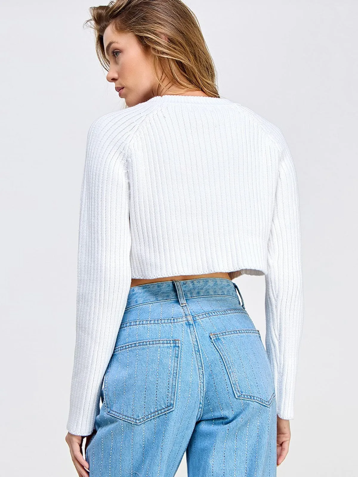 WOMEN'S LONG SLEEVE KNIT CROP TOP