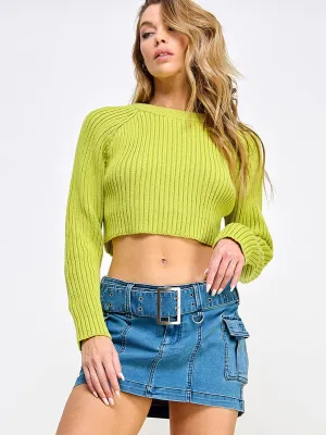 WOMEN'S LONG SLEEVE KNIT CROP TOP