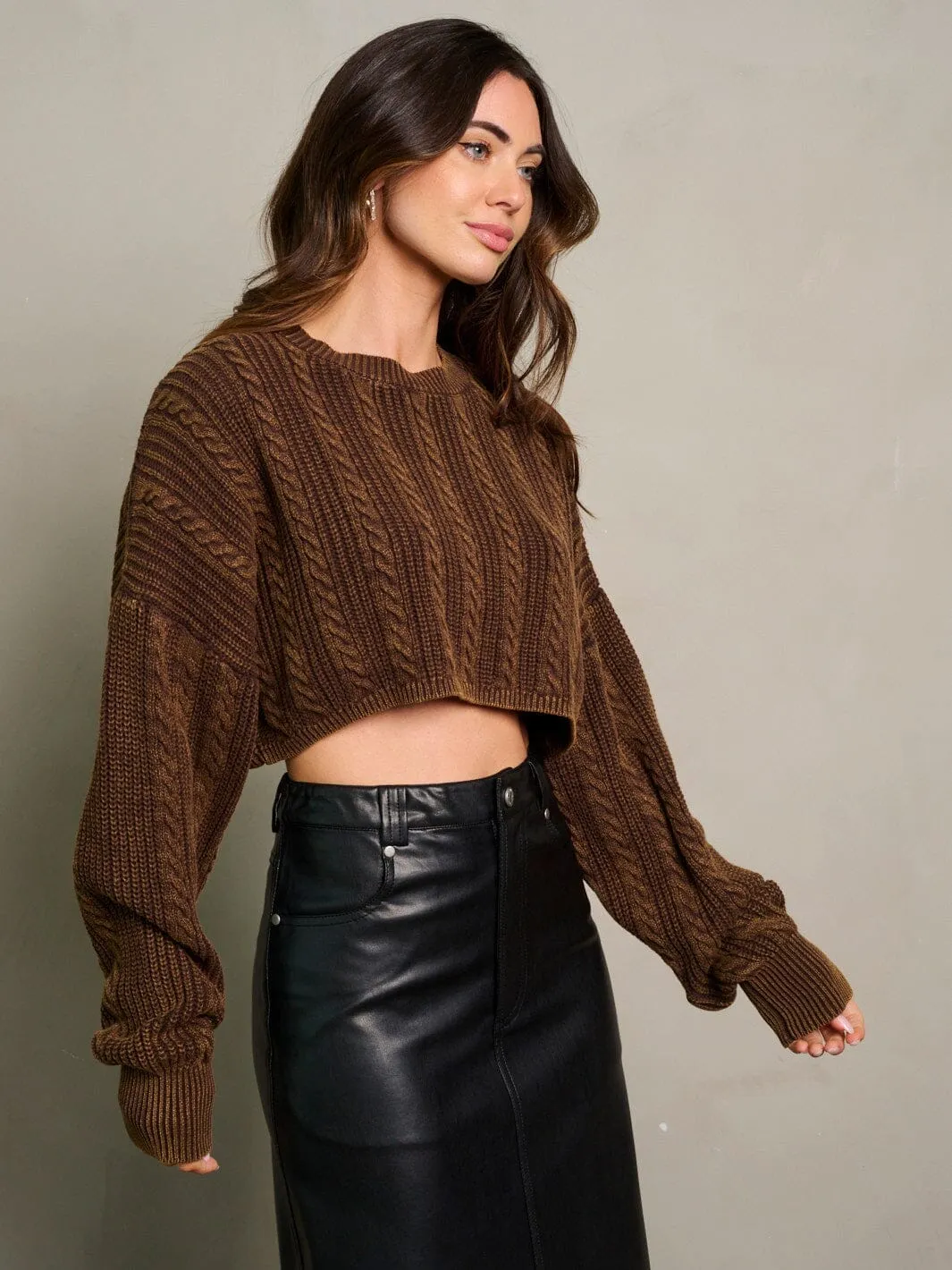 WOMEN'S LONG SLEEVE KNITTED CROP TOP