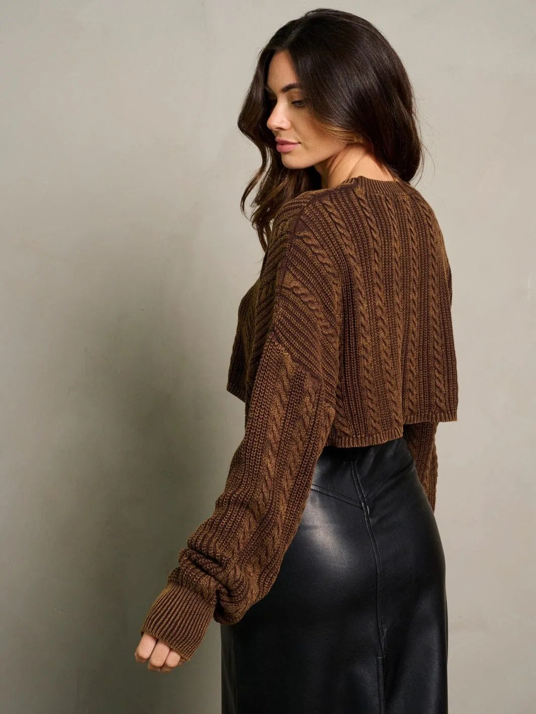 WOMEN'S LONG SLEEVE KNITTED CROP TOP