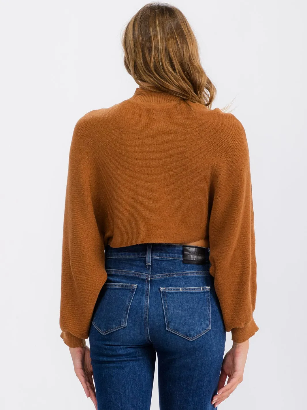 WOMEN'S LONG SLEEVE MOCK NECK KNIT CROP TOP