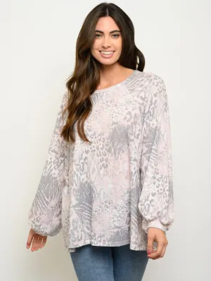 WOMEN'S LONG SLEEVE MULTI ANIMAL PRINT TOP