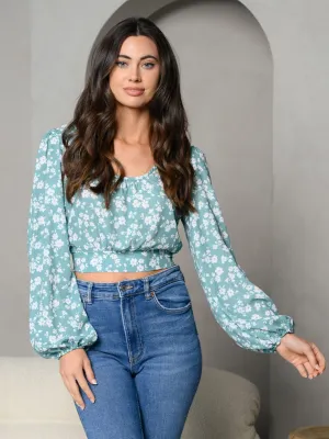 WOMEN'S LONG SLEEVE OPEN BACK FLORAL TOP