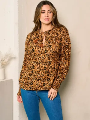 WOMEN'S LONG SLEEVE SHIMMER ANIMAL PRINT BLOUSE TOP